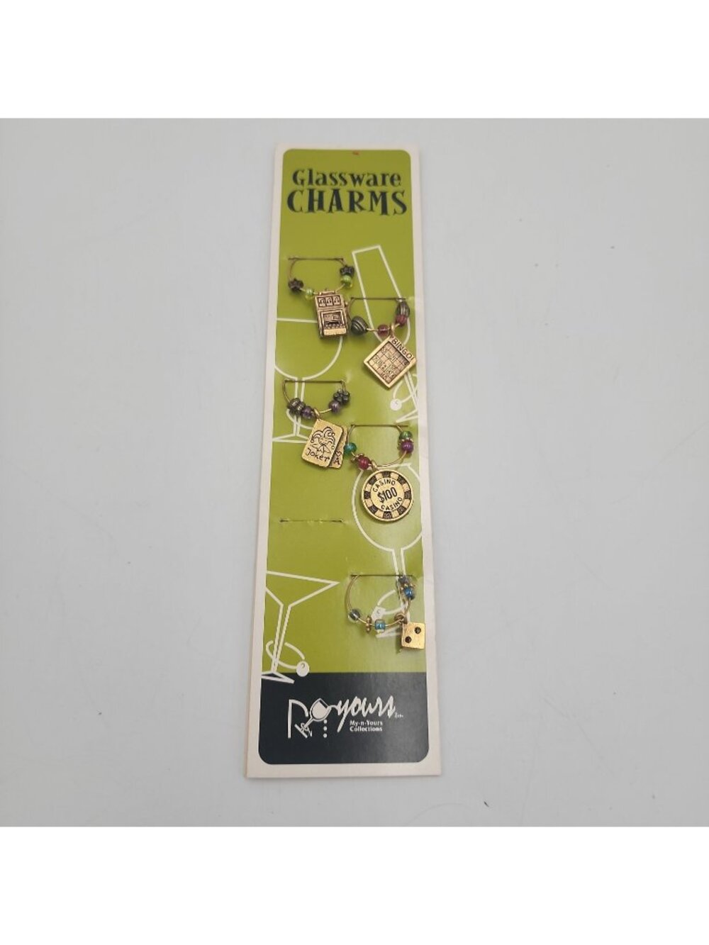 5 Glassware Casino Wine Glass Charms Gold Tone My N Yours